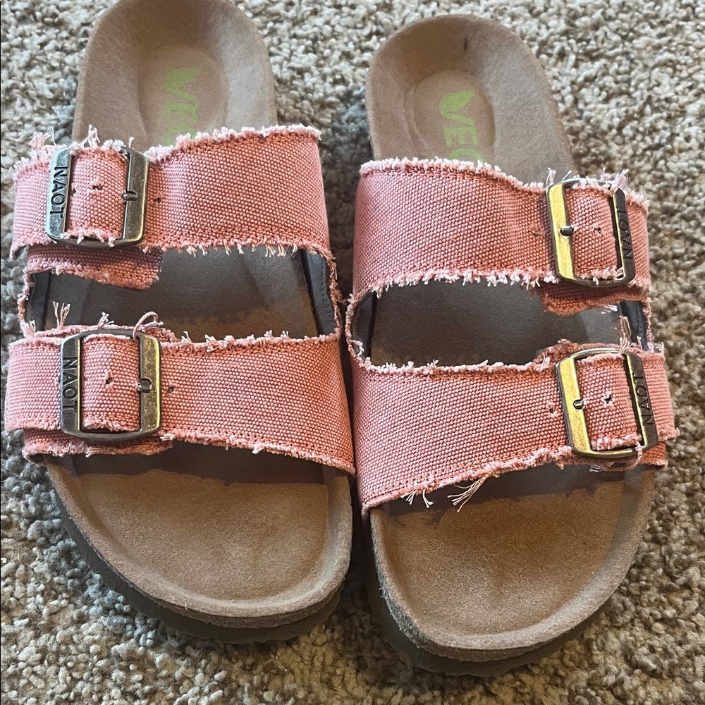 Naot Peach Frayed Strap Sandals